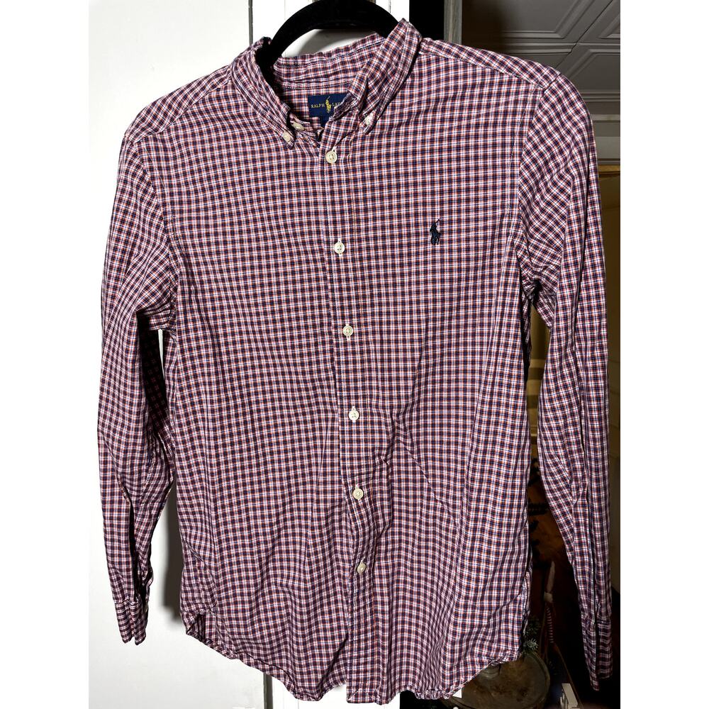 Ralph Lauren Polo Boys Dress Buttom Up Shirt Plaid Size Large